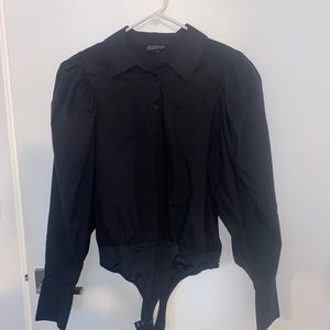 Black puffed long sleeve body suit